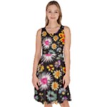 Mid Century Retro Floral 1970s 1960s Pattern 57 Knee Length Skater Dress With Pockets