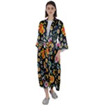Mid Century Retro Floral 1970s 1960s Pattern 57 Maxi Satin Kimono