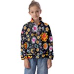 Mid Century Retro Floral 1970s 1960s Pattern 57 Kids  Half Zip Hoodie