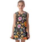 Mid Century Retro Floral 1970s 1960s Pattern 57 Kids  Pilgrim Collar Ruffle Hem Dress