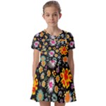 Mid Century Retro Floral 1970s 1960s Pattern 57 Kids  Short Sleeve Pinafore Style Dress