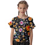 Mid Century Retro Floral 1970s 1960s Pattern 57 Kids  Cut Out Flutter Sleeves