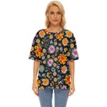 Mid Century Retro Floral 1970s 1960s Pattern 57 Oversized Basic T-Shirt