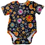 Mid Century Retro Floral 1970s 1960s Pattern 57 Baby Short Sleeve Bodysuit