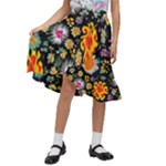 Mid Century Retro Floral 1970s 1960s Pattern 57 Kids  Ruffle Flared Wrap Midi Skirt