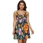 Mid Century Retro Floral 1970s 1960s Pattern 57 Ruffle Strap Babydoll Chiffon Dress