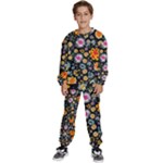 Mid Century Retro Floral 1970s 1960s Pattern 57 Kids  Sweatshirt set