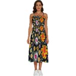 Mid Century Retro Floral 1970s 1960s Pattern 57 Sleeveless Shoulder Straps Boho Dress