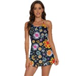 Mid Century Retro Floral 1970s 1960s Pattern 57 2-in-1 Flare Activity Dress
