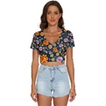 Mid Century Retro Floral 1970s 1960s Pattern 57 V-Neck Crop Top