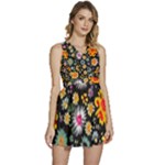 Mid Century Retro Floral 1970s 1960s Pattern 57 Sleeveless High Waist Mini Dress