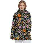 Mid Century Retro Floral 1970s 1960s Pattern 57 Women s Pullover Zip Ski and Snowboard Waterproof Breathable Jacket