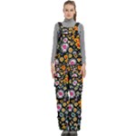 Mid Century Retro Floral 1970s 1960s Pattern 57 Women s Side Zip Front Pouch Ski And Snowboard Bib Pants	