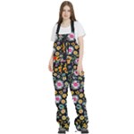 Mid Century Retro Floral 1970s 1960s Pattern 57 Women s Front Zip Ski And Snowboard Bib Pants