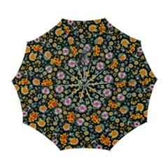 Mid Century Retro Floral 1970s 1960s Pattern 57 Automatic Folding Umbrella with Case (Large) from ArtsNow.com