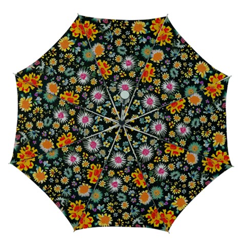 Mid Century Retro Floral 1970s 1960s Pattern 57 Automatic Folding Umbrella with Case (Medium) from ArtsNow.com