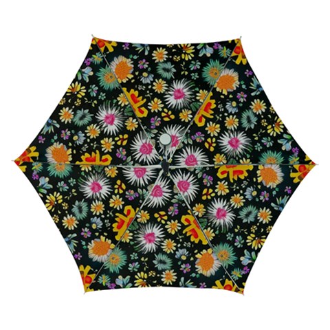 Mid Century Retro Floral 1970s 1960s Pattern 57 Automatic Folding Umbrella with Case (Small) from ArtsNow.com