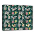 Mid Century Retro Floral 1970s 1960s Pattern 62 Canvas 20  x 16  (Stretched)