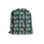 Mid Century Retro Floral 1970s 1960s Pattern 62 Drawstring Pouch (Large)