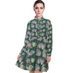 Mid Century Retro Floral 1970s 1960s Pattern 62 Long Sleeve Chiffon Shirt Dress