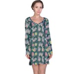 Mid Century Retro Floral 1970s 1960s Pattern 62 Long Sleeve Nightdress