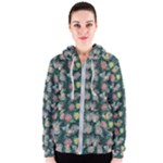 Mid Century Retro Floral 1970s 1960s Pattern 62 Women s Zipper Hoodie