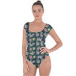 Mid Century Retro Floral 1970s 1960s Pattern 62 Short Sleeve Leotard 