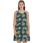 Mid Century Retro Floral 1970s 1960s Pattern 62 Round Neck Sleeve Casual Dress With Pockets