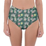 Mid Century Retro Floral 1970s 1960s Pattern 62 Reversible High-Waist Bikini Bottoms