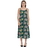 Mid Century Retro Floral 1970s 1960s Pattern 62 Casual Spaghetti Strap Midi Dress