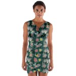Mid Century Retro Floral 1970s 1960s Pattern 62 Wrap Front Bodycon Dress