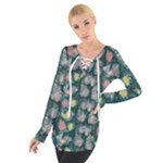 Mid Century Retro Floral 1970s 1960s Pattern 62 Tie Up T-Shirt
