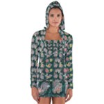 Mid Century Retro Floral 1970s 1960s Pattern 62 Long Sleeve Hooded T-shirt