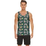 Mid Century Retro Floral 1970s 1960s Pattern 62 Men s Wide Collar Tank Top
