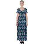 Mid Century Retro Floral 1970s 1960s Pattern 62 High Waist Short Sleeve Maxi Dress
