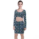 Mid Century Retro Floral 1970s 1960s Pattern 62 Long Sleeve Crop Top & Bodycon Skirt Set