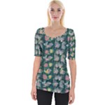 Mid Century Retro Floral 1970s 1960s Pattern 62 Wide Neckline T-Shirt