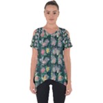 Mid Century Retro Floral 1970s 1960s Pattern 62 Cut Out Side Drop T-Shirt