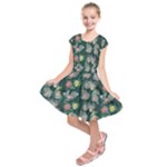 Mid Century Retro Floral 1970s 1960s Pattern 62 Kids  Short Sleeve Dress