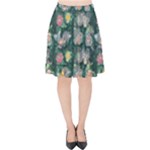 Mid Century Retro Floral 1970s 1960s Pattern 62 Velvet High Waist Skirt