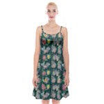 Mid Century Retro Floral 1970s 1960s Pattern 62 Spaghetti Strap Velvet Dress
