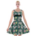 Mid Century Retro Floral 1970s 1960s Pattern 62 Velvet Skater Dress