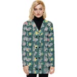Mid Century Retro Floral 1970s 1960s Pattern 62 Button Up Hooded Coat 
