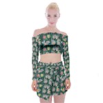Mid Century Retro Floral 1970s 1960s Pattern 62 Off Shoulder Top with Mini Skirt Set