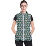 Mid Century Retro Floral 1970s 1960s Pattern 62 Women s Puffer Vest