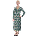 Mid Century Retro Floral 1970s 1960s Pattern 62 Velvet Maxi Wrap Dress