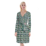 Mid Century Retro Floral 1970s 1960s Pattern 62 Long Sleeve Velvet Front Wrap Dress