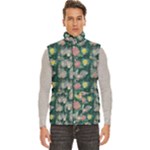 Mid Century Retro Floral 1970s 1960s Pattern 62 Men s High Neck Button Up Puffer Vest