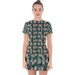 Mid Century Retro Floral 1970s 1960s Pattern 62 Drop Hem Mini Chiffon Dress