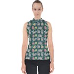 Mid Century Retro Floral 1970s 1960s Pattern 62 Mock Neck Shell Top